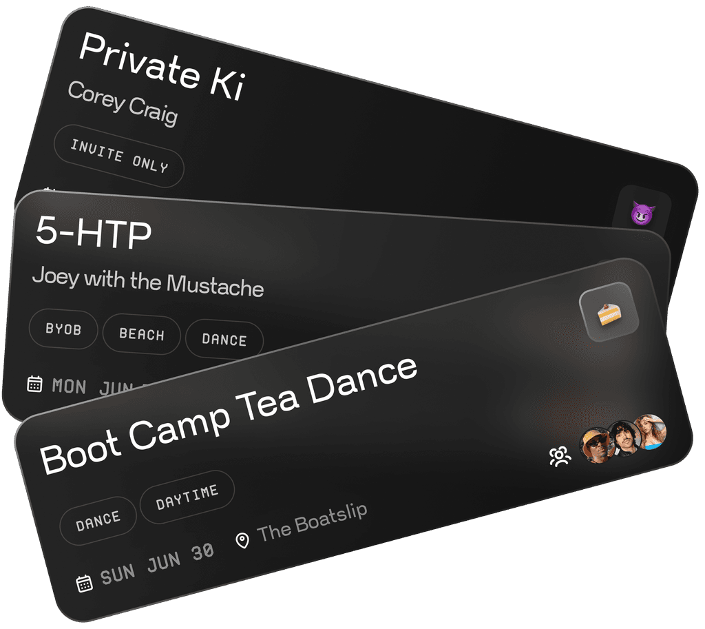App showing upcoming events and parties